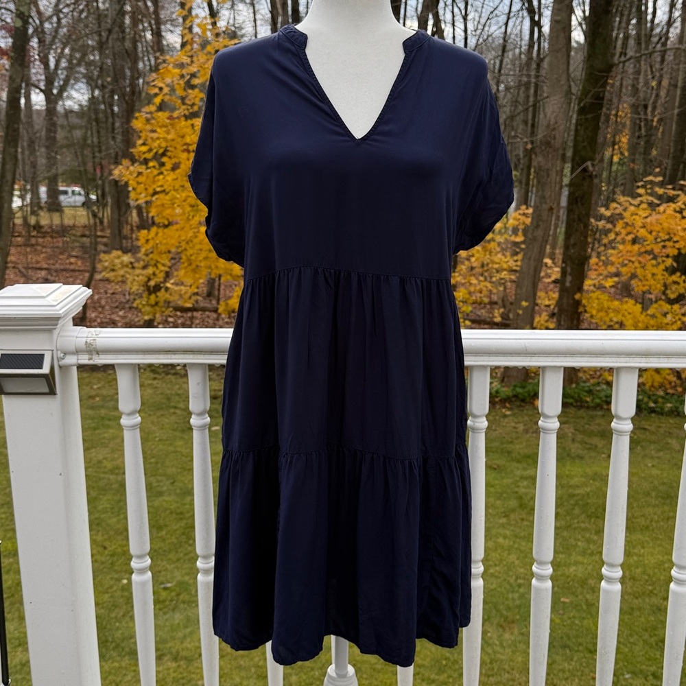 Y2K boho whimsigoth Gap navy western minimalist tiered dress